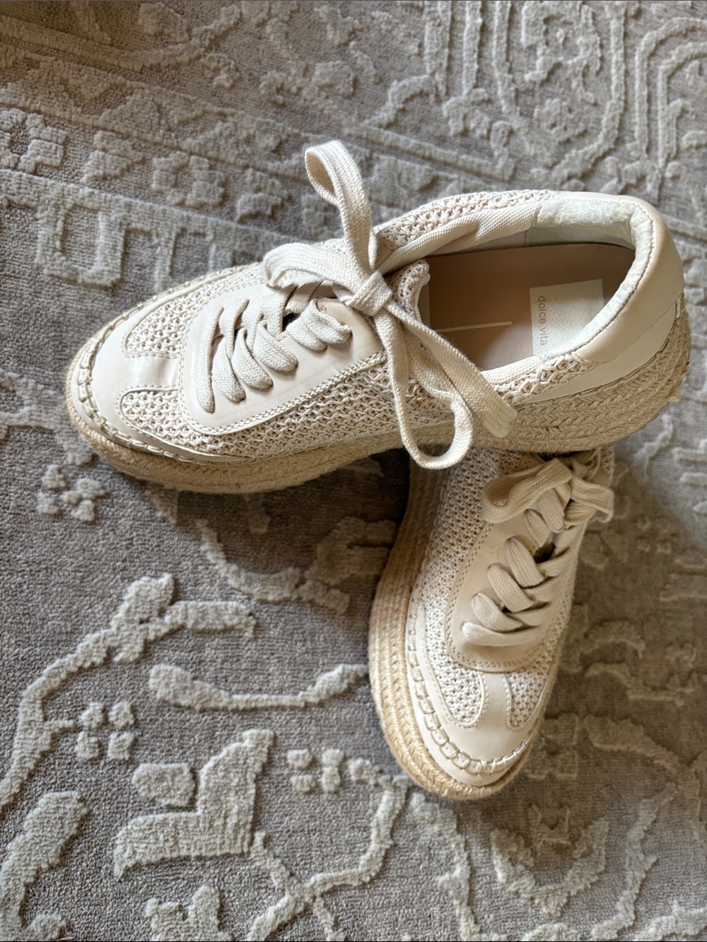Dolce Vita Neutral Cream Woven Platform Espadrille Sneakers